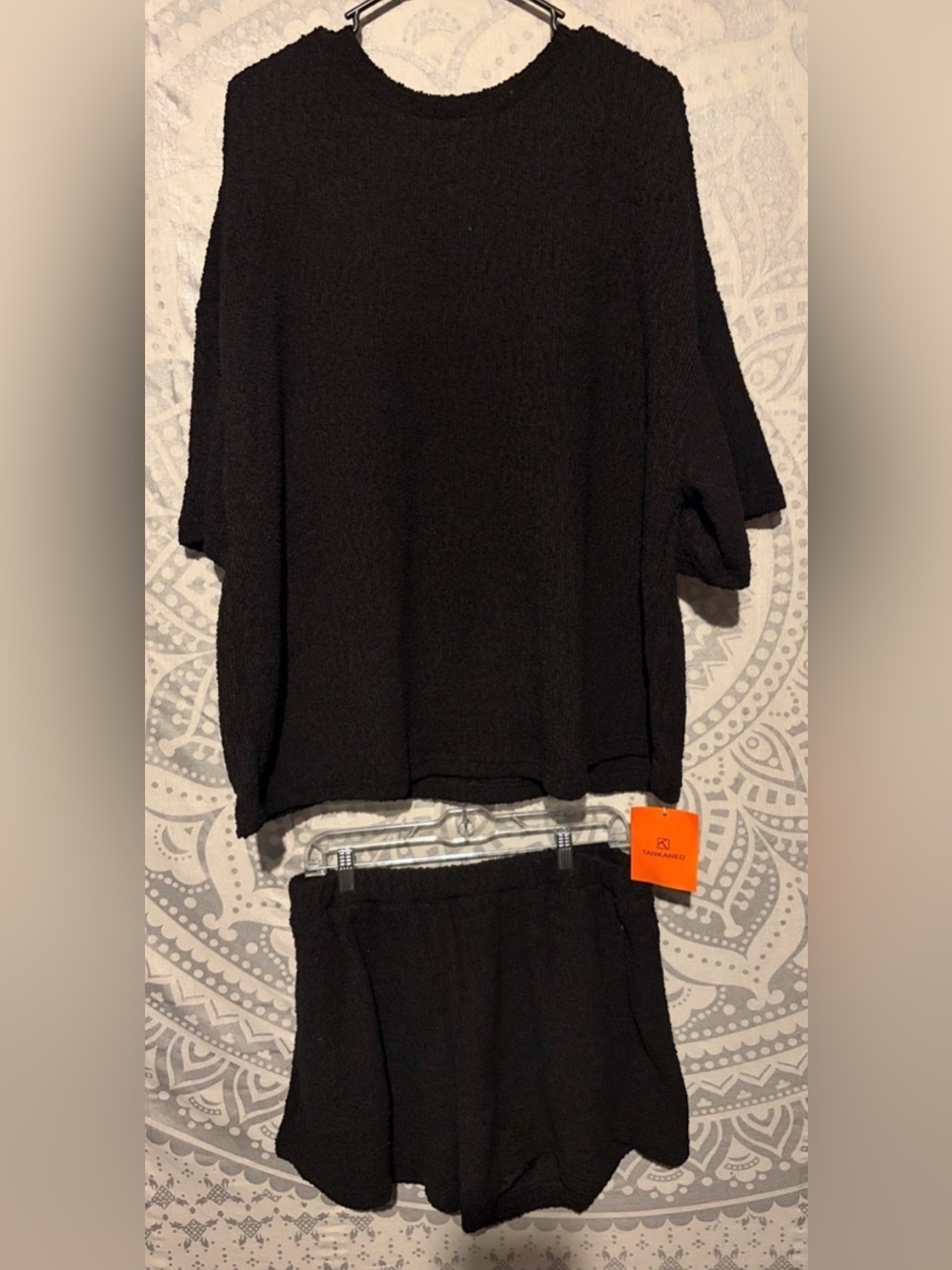 NWT Tankaneo Black Oversized Tee Shorts Boucle Knit Lounge Set Co-ord | XXL